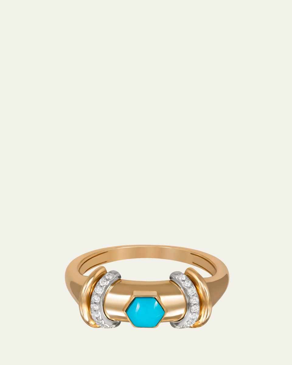 Warrior Hex Diamond and Turquoise Ring